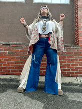 Load image into Gallery viewer, BLUE- Crochet Mesh Side Panel Wide Leg Jean