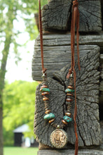 Load image into Gallery viewer, ARB- Bone Carved 2 Sided Buffalo/Indian Coin Turquoise Necklace