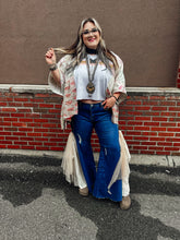 Load image into Gallery viewer, BLUE- Crochet Mesh Side Panel Wide Leg Jean