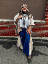 Load image into Gallery viewer, BLUE- Crochet Mesh Side Panel Wide Leg Jean