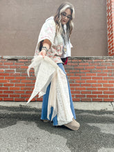 Load image into Gallery viewer, BLUE- Crochet Mesh Side Panel Wide Leg Jean
