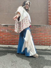 Load image into Gallery viewer, BLUE- Crochet Mesh Side Panel Wide Leg Jean