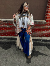 Load image into Gallery viewer, BLUE- Crochet Mesh Side Panel Wide Leg Jean