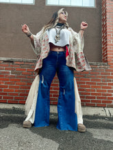 Load image into Gallery viewer, BLUE- Crochet Mesh Side Panel Wide Leg Jean