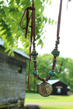 Load image into Gallery viewer, ARB- Bone Carved 2 Sided Buffalo/Indian Coin Turquoise Necklace