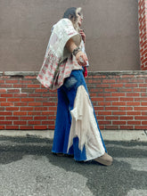 Load image into Gallery viewer, BLUE- Crochet Mesh Side Panel Wide Leg Jean
