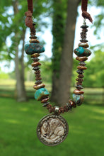 Load image into Gallery viewer, ARB- Bone Carved 2 Sided Buffalo/Indian Coin Turquoise Necklace