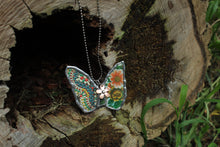 Load image into Gallery viewer, Necklace- Butterfly Vintage Tin Greens