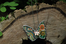 Load image into Gallery viewer, Necklace- Butterfly Vintage Tin Greens