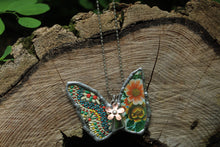 Load image into Gallery viewer, Necklace- Butterfly Vintage Tin Greens