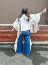 Load image into Gallery viewer, BLUE- Crochet Mesh Side Panel Wide Leg Jean