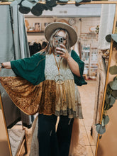 Load image into Gallery viewer, BLUE- Crochet Mesh Side Panel Wide Leg Jean