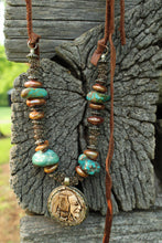 Load image into Gallery viewer, ARB- Bone Carved 2 Sided Buffalo/Indian Coin Turquoise Necklace