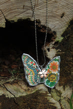 Load image into Gallery viewer, Necklace- Butterfly Vintage Tin Greens
