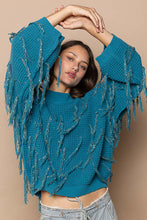 Load image into Gallery viewer, POL- Teal Tassle Fringed Sweater
