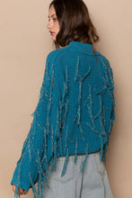 Load image into Gallery viewer, POL- Teal Tassle Fringed Sweater
