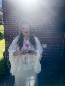 Oddi- Curvy Ivory Frill Sleeve Chiffon Hi Low