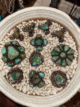 Load image into Gallery viewer, Rings- Turquoise + Pyrite with Flowers
