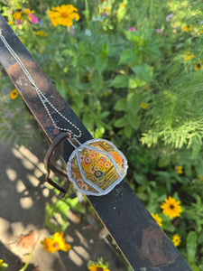 Necklace- Pumpkin Tin Orange Floral