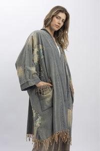 Oversized Denim Flower Patchwork Kimono