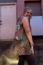 Load image into Gallery viewer, Get Ready Ruffle Tunic Blue Flower Brown
