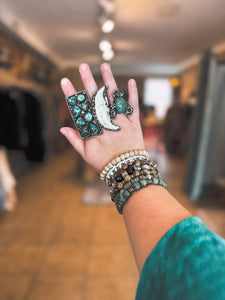 Rings- Tibetan Silver Turquoise Flower Adjustable 1 Stone