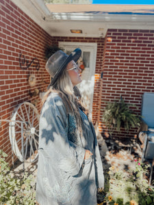 Oversized Denim Flower Patchwork Kimono