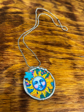 Load image into Gallery viewer, Necklace- Blue Sunflower Moon Face
