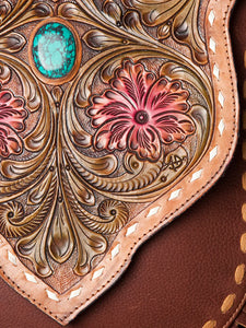 American Darling- Leather Floral Hand Tooled Pink Floral