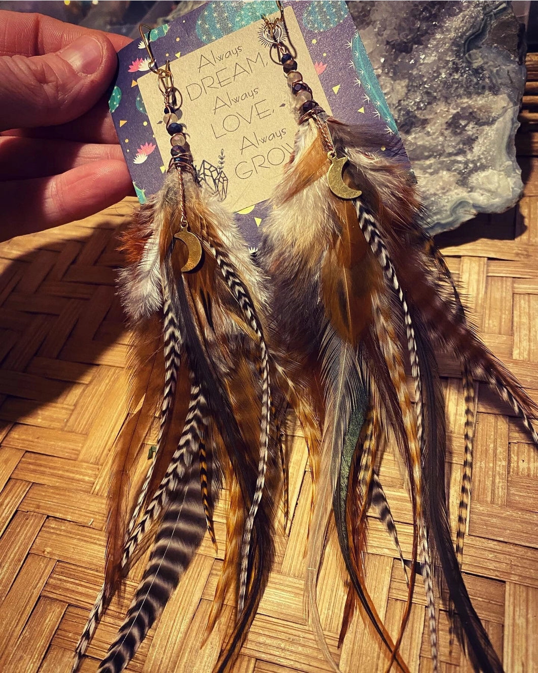 EARRINGS- Moon Crystal Feathers