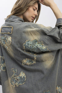 Oversized Denim Flower Patchwork Kimono