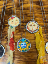 Load image into Gallery viewer, Necklace- Blue Sunflower Moon Face
