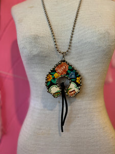 Necklace- Vintage Tin Naja Leather Tassle Necklace