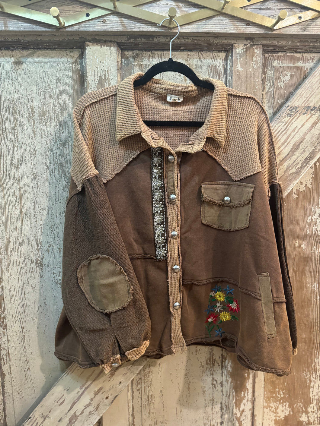 POL- Chocolate French Terry Button Down Shacket