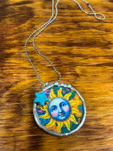 Load image into Gallery viewer, Necklace- Blue Sunflower Moon Face
