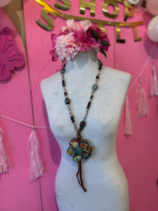 Necklace- Vintage Tumbled Mexican Tile Flower