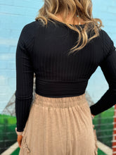 Load image into Gallery viewer, Zenana- Black Ribbed Crossover Crop Top
