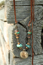 Load image into Gallery viewer, ARB- Bone Carved 2 Sided Buffalo/Indian Coin Turquoise Necklace
