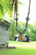 Load image into Gallery viewer, ARB- Bone Carved 2 Sided Buffalo/Indian Coin Turquoise Necklace
