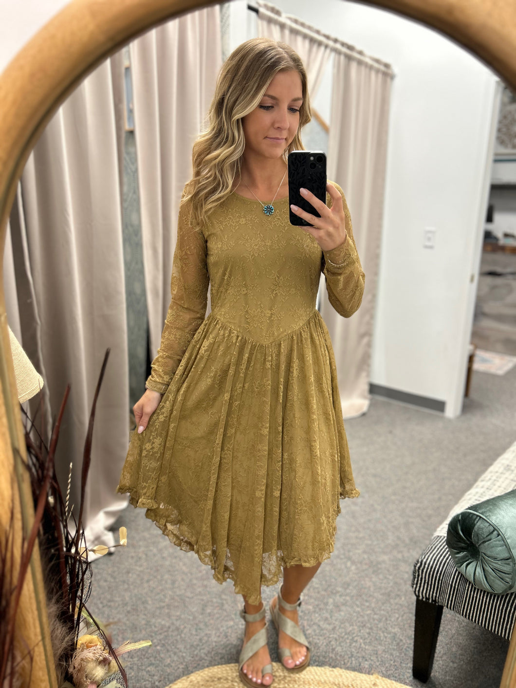 Easel- Camel Lace Midi Dress