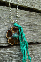 Load image into Gallery viewer, Necklace- Brown Ceramic Flower Turquoise Center
