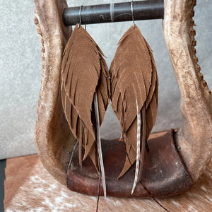 FF- Leather Feather Fringe Layered TAN