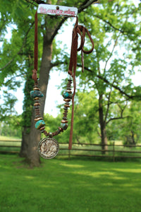 ARB- Bone Carved 2 Sided Buffalo/Indian Coin Turquoise Necklace