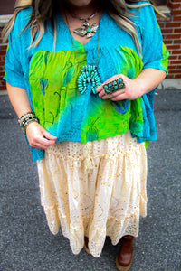 NECKLACE- Jeweled Clay Turquoise Squash Blossom