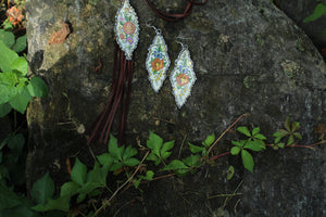 Necklace- Vintage Tin Pendant Genuine Leather