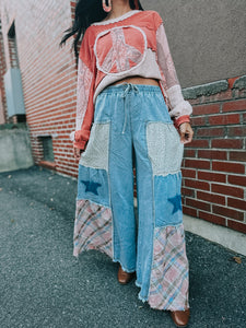 POL- Star Wide Leg Plaid Pant