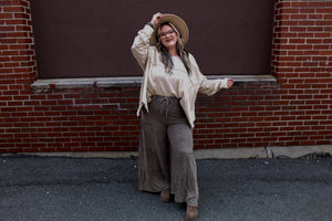 Easel- Mocha Tiered Wide Leg Pants