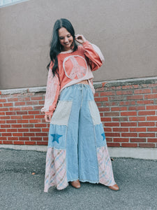 POL- Star Wide Leg Plaid Pant