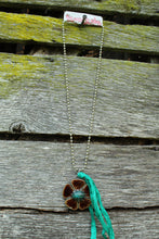 Load image into Gallery viewer, Necklace- Brown Ceramic Flower Turquoise Center
