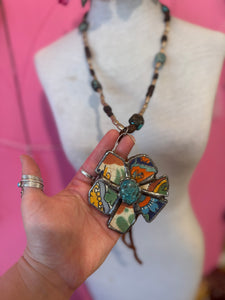 Necklace- Vintage Tumbled Mexican Tile Flower